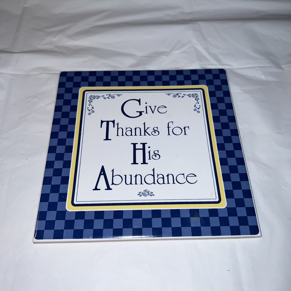 Give Thanks For His Abundance Wall Picture Ceramic Vintage Plaque Religious